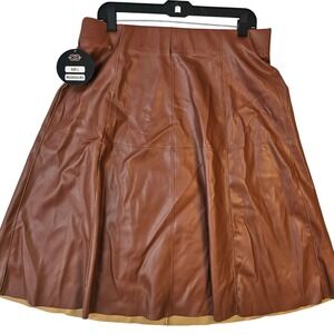 One5One Womens Faux Leather A-Line Midi Skirt Brown Size L MS20543Z-RO